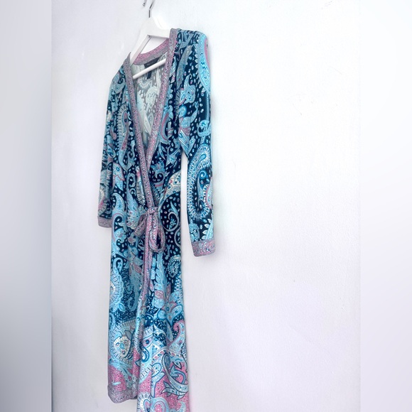 BCBGMaxAzria Paisley Wrap Robe - Blue and Pink - Picture 3 of 5
